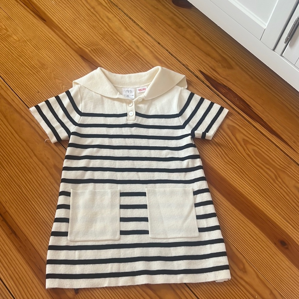 Zara navy & cream striped dress